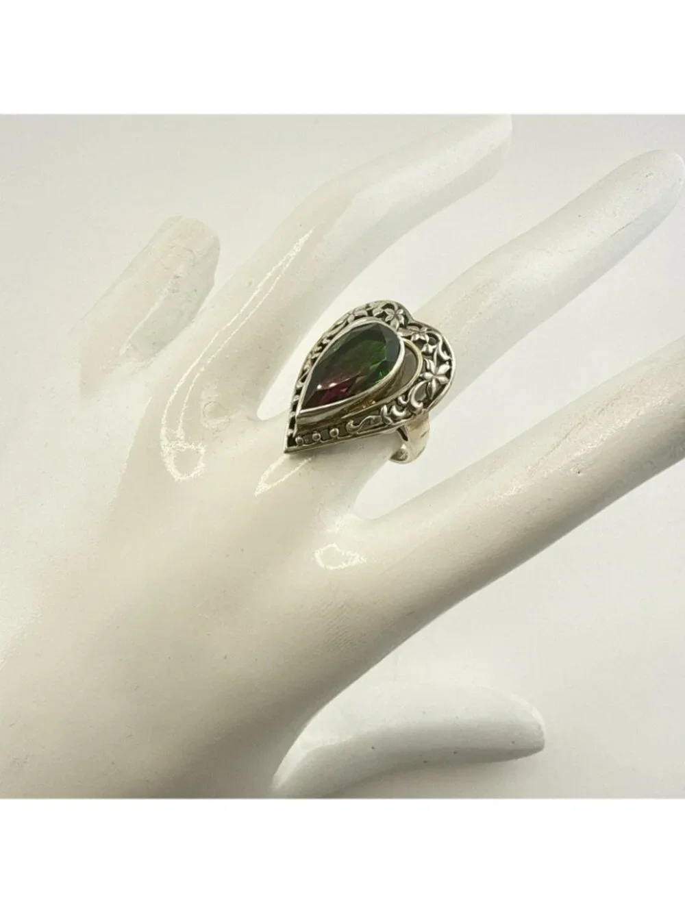 Nicky Butler Ring Heart Mystic Quartz Sterling Silver Green Pink Size 6
